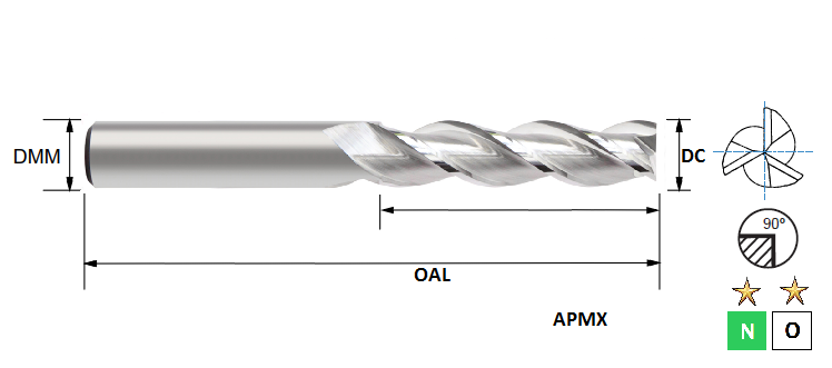 16.0mm 3 Flute Long Length Mastermill AL-HPC Carbide Slot Drill